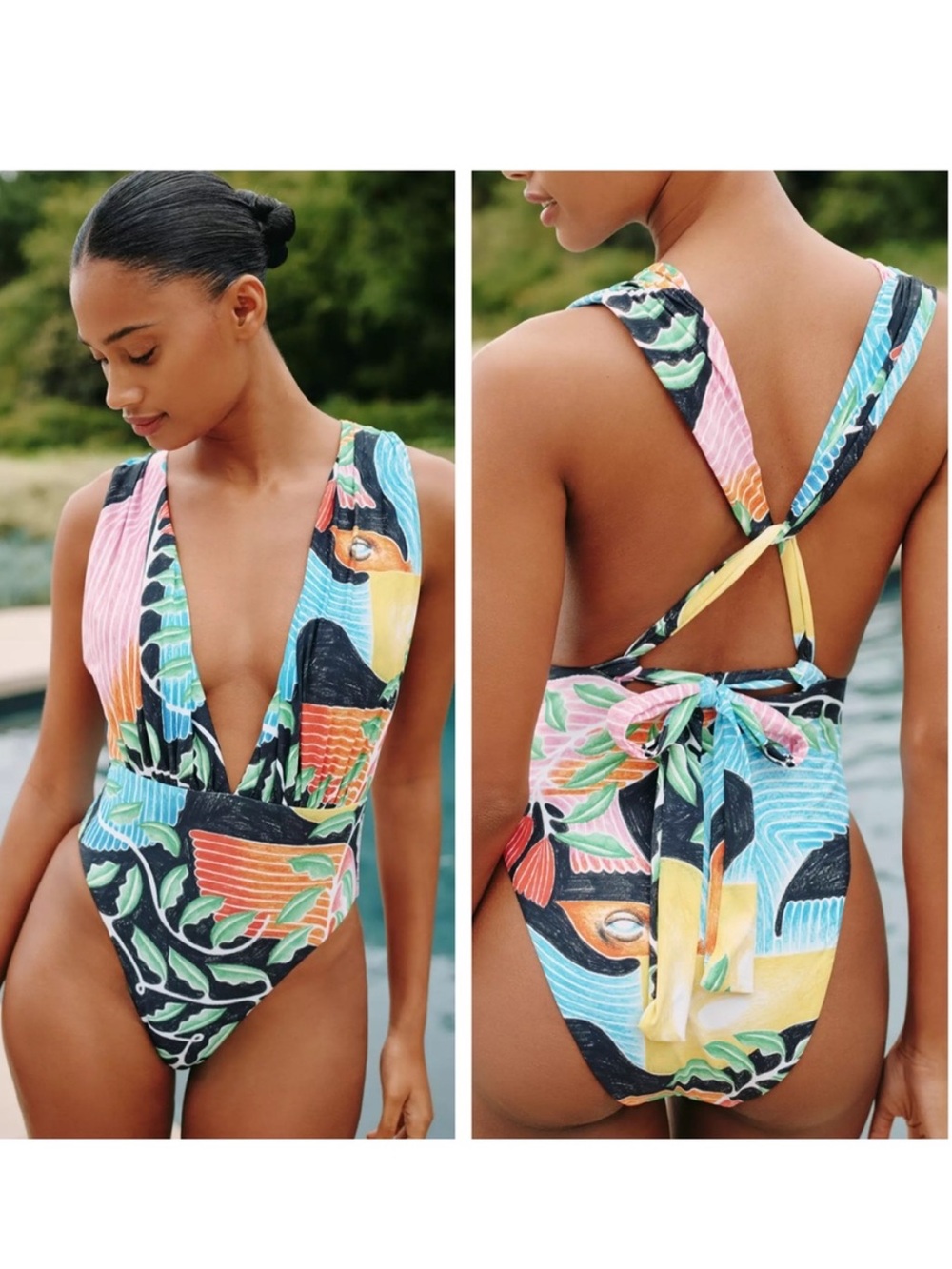 Carla Petelski‎ x Celandine Plunge Shirred One-Piece Swimsuit Anthro Size Large